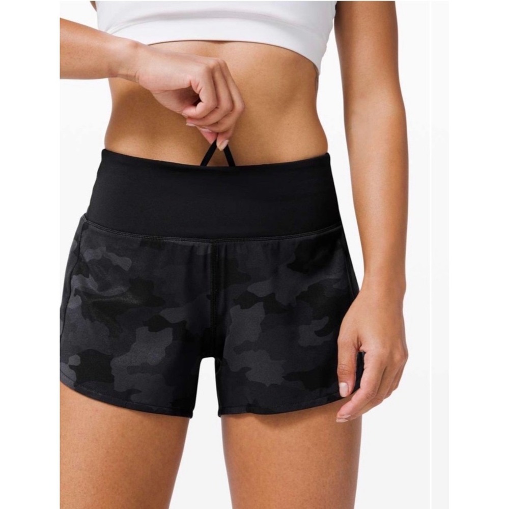 Lululemon Speed Up Short Long 4 Womens 10 Camo Coal Excellent Running Mid Rise - Picture 3 of 11